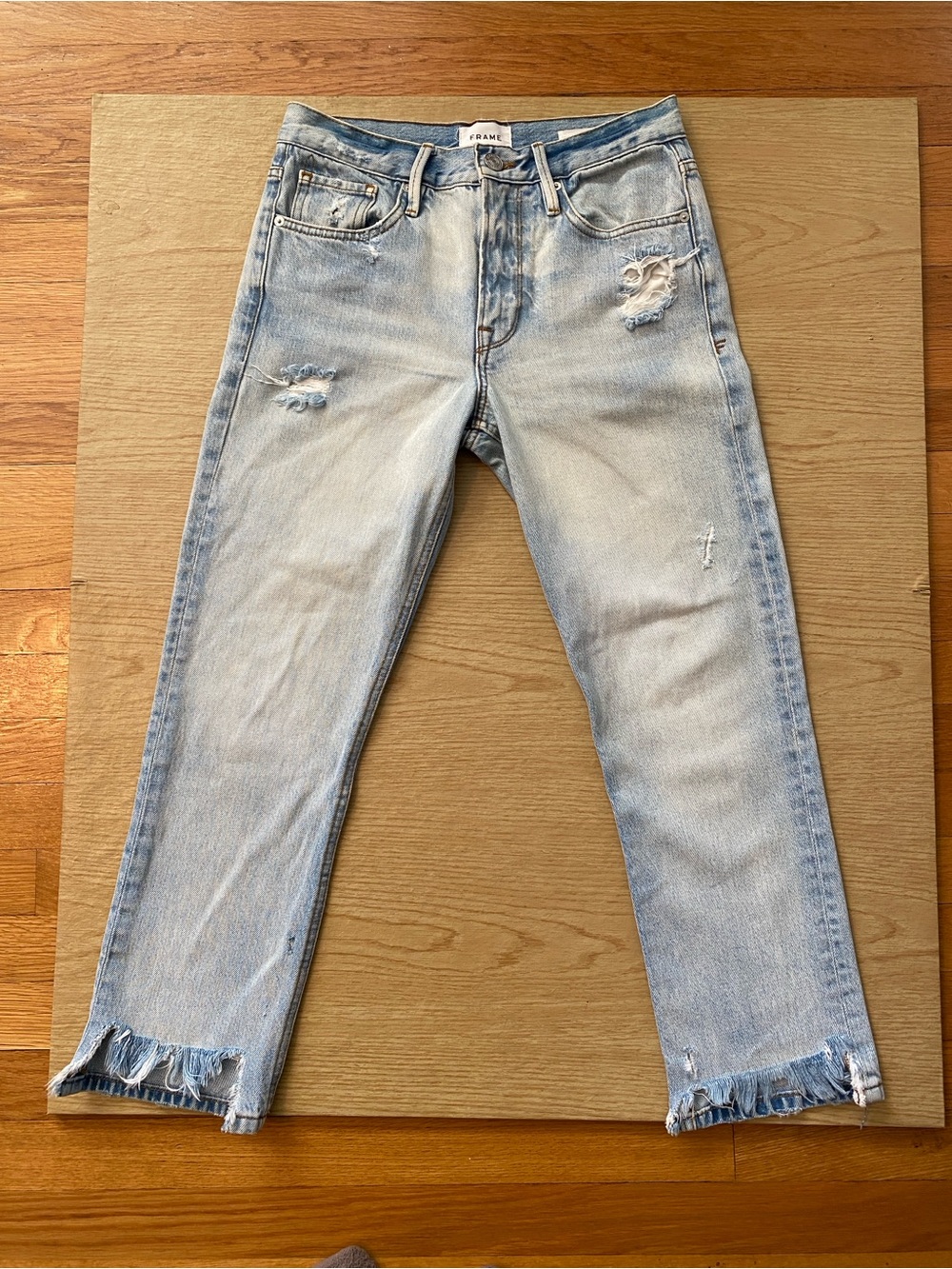FRAME Le Piper High Rise Straight Leg Crop Jeans Clash Mend Distressed Size 25